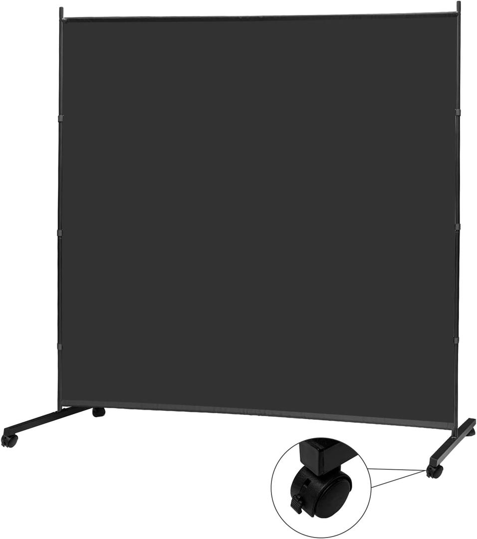 MAYOLIAH Large Single Panel Room Divider on Wheels, 71W x 75H Rolling Privacy Screen, Portable Wall Divider for Home Office Partition, Black