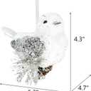 Nature Vibe Faux Fur White Silver Ornaments, Set of 6 Furry Birds with Pinecone,Silver Woodland Animals Figurines as Winter Decor