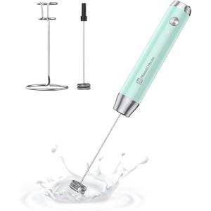 Maestri House Rechargeable Milk Frother with Stand, LunaFro Handheld Electric Foam Maker Waterproof Detachable Stainless Steel Whisk Drink Mixer Foamer for Lattes, Cappuccino (Blue)