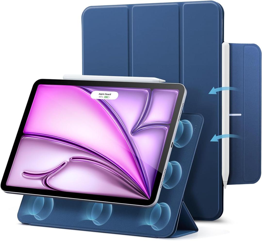 ESR for iPad Air 13 Inch Case M3/M2 (2025/2024), iPad Pro 12.9 6th/5th/4th Gen, Powerful Magnetic Attachment, Slim Trifold Stand Case, Supports Pencil Pro & Pencil (USB-C), Rebound Series, Dark Blue