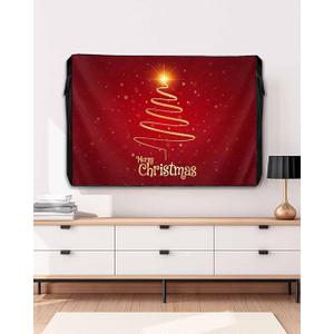 Outdoor TV Cover for Outside Flat Screen,Gold Stripe Merry Christmas Text,600D Thick Waterproof Weatherproof Outdoor TV Screen Protector with Zipper for 70 to 75 Inch Flat Screens