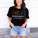 Womens Neurodiversity Shirt Autism Awareness Tshirts Mental Health Awareness Short Sleeve Tops (Black, L)