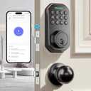 Ulecoce Keyless Entry Door Lock Set WiFi Smart App Control Door Lock for Front Door Keypad Deadbolt with 2 Knobs Auto Lock One Time Codes Easy Install, Black