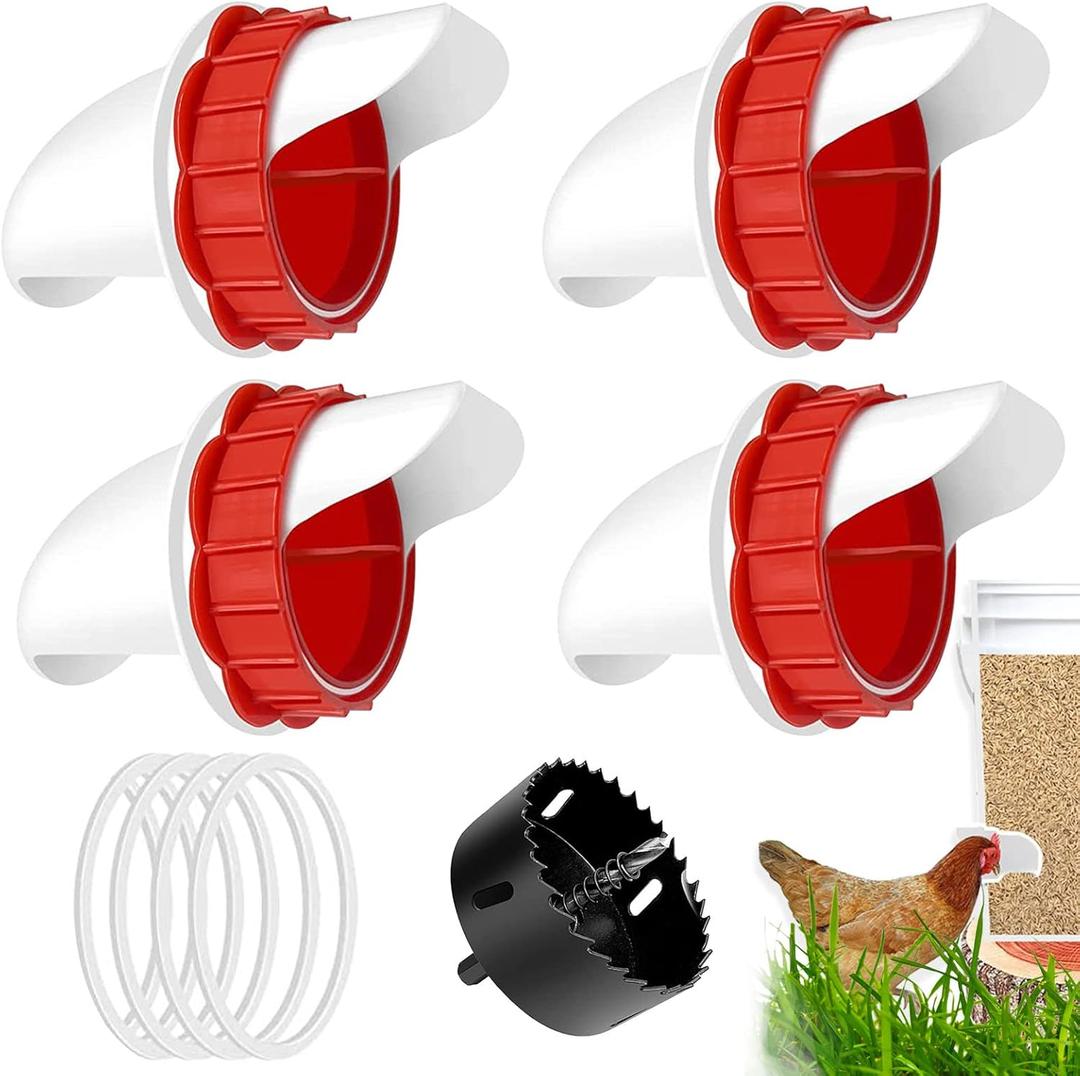 DWYIZMOT Chicken Feeder No Waste, Rain-Proof Poultry Automatic Feeder with Lid Gravity Feeding Kit 4 Ports -1 Holes Saw Buckets, Buckets, Boxes and Slots