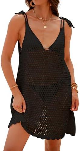 Bsubseach Swimsuit Coverup for Women Crochet Bathing Suit Cover Up 2025 Summer Swimwear Knit Sleeveless Beach Tank Dress S