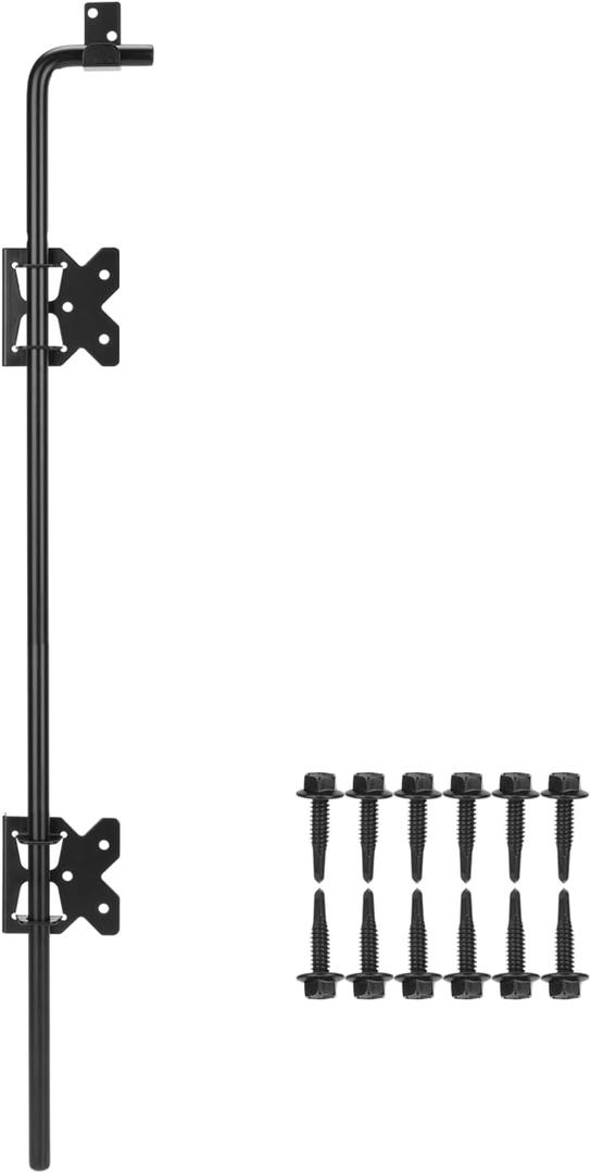36" Heavy Duty Cane Bolt Gate Drop Rod Gate Drop Pin Upgraded Lockable Drop Bolt for Gate Safe, Solid Steel Gate Hardware Holding Wooden Vinyl Metal Fence Gates with Black Finish