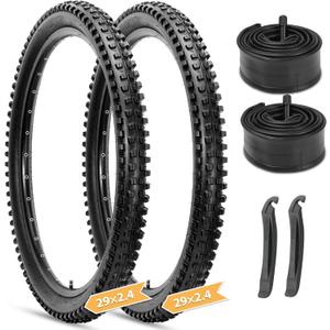 Hycline Mountain Bike Tires Set: 2 Pack 26/27.5/29x2.4 Inch Heavy Duty Folding Replacement Bicycle Tires, All-Terrain High-Density Bicycle Tires with Inner Tubes Schrader Valves and Tire Levers