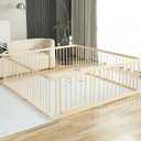 Baby Playpen Play Fence Gate Play Pen Wood Large,Playpens for Babies and Toddlers Kids Indoor,Baby Play Yards Gym