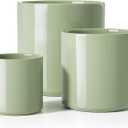 LE TAUCI Ceramic Plant Pots Indoor, 10+8+6 Inch Planters for Indoor Plants, Mid-Century Modern Pots with Drainage Hole and Plug, Cylinder Round Planters, Set of 3, Sage Green