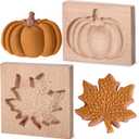 Meanplan Carved Wooden Cookie Mold, Baking Embossing Cookies Stamp Mold Cutter Funny 3D Heart Wood Rose Dessert Tools for Christmas Kitchen DIY Baking Tools (Heart Rose)(Maple Leaf, Pumpkin)