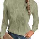 EVALESS Womens Tops Trendy Dressy Casual Long Sleeve Crewneck Basic T Shirts Solid Loose Textured Blouses Outfits (Green, XXL)
