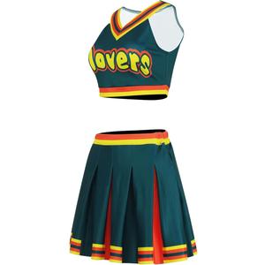 2 Piece Women Cheerleader Costume Top Skirt Sets Cosplay Cheer Outfit Halloween Cheerleading Party , M