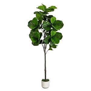 Artificial Fiddle Leaf Fig Tree 6FT - Large Fake Tree with White Planter, Tall Faux Ficus Lyrata Tree Floor Plants for Indoor Home Decor Office Living Room Housewarming Gift, 1Pack