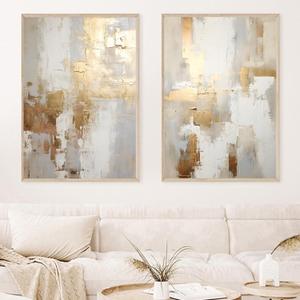 Gold Foil Abstract Wall Art Modern Abstract Painting Neutral Beige Wall Art Gold and Grey Artwork Brown Beige Gold Wall Art Abstract Neutral Prints White and Gold Abstract Painting 16x24inchx2 No Frame