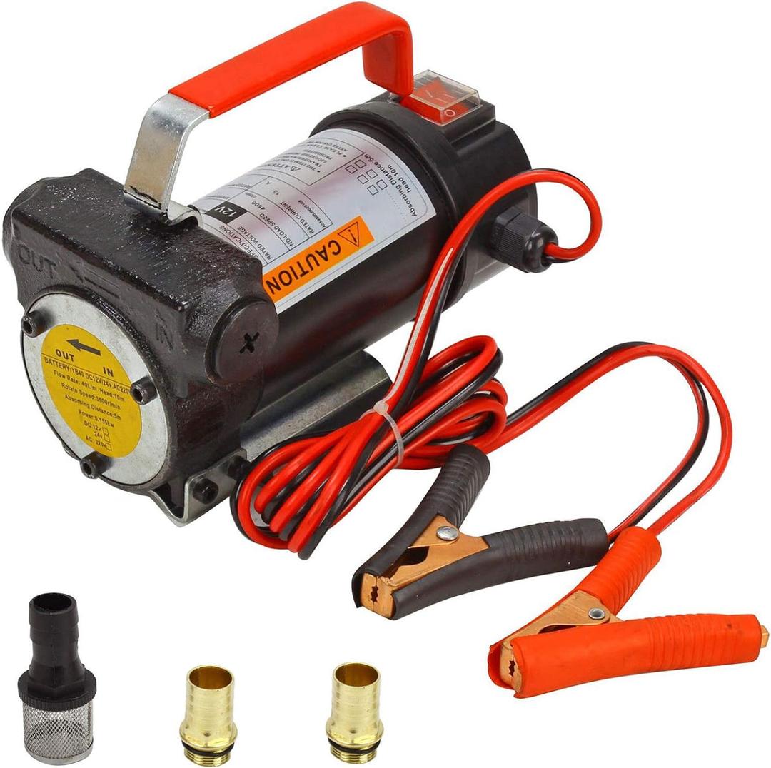 BLACKHORSE-RACING 12V DC Portable Electric Fuel Transfer Extractor Pump Diesel Kerosene Oil Commercial Motor Auto