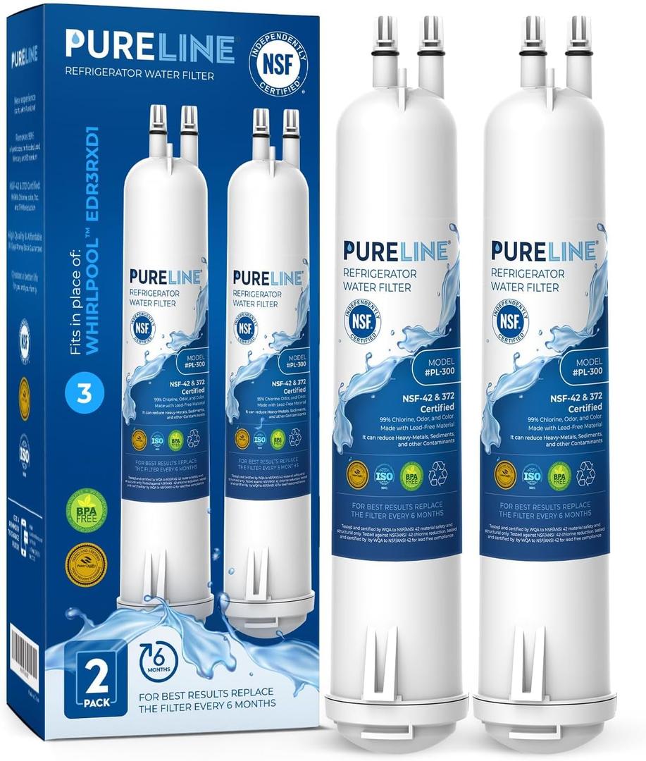 Pureline Replacement for Everydrop Filter 3, EDR3RXD1, 4396710, 4396841 Water Filter, Kenmore 46-9083, 46-9030 Refrigerator Water Filter (2 Pack)