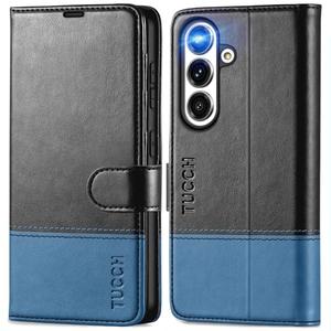 TUCCH Wallet Case for Galaxy S25, Magnetic PU Leather Stand [RFID Blocking] Credit Card Holder Flip Cover with [TPU Shockproof Interior Case] Compatible with Galaxy S25 6.2" 2025, Black & Light Blue