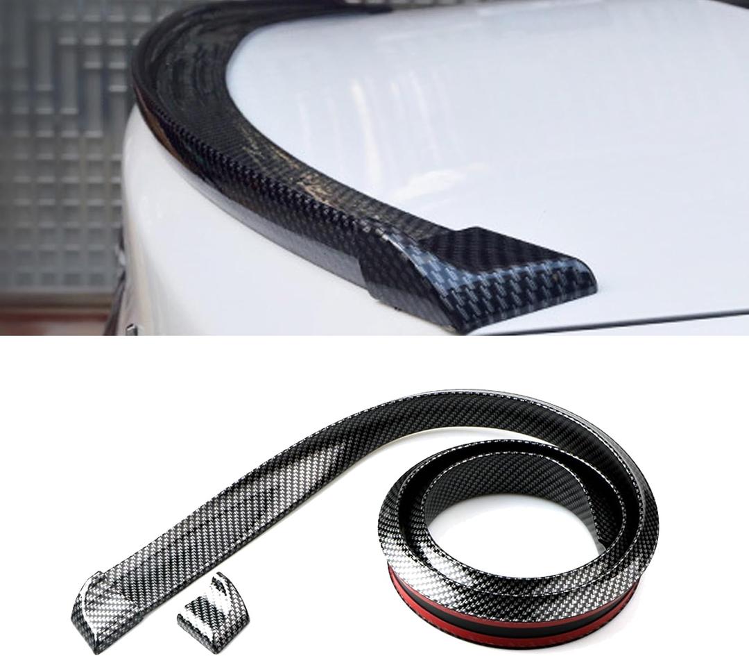 Car Rear Spoiler Roof Lip Kit, 4.9Ft Trunk Spoiler Trim Strip, Universal 3D Rubber Punch-Free Roof Spoiler Wing Sticker for Car Decorations, Automotive Exterior Accessories (Carbon Fiber)
