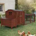 Wooden Poultry Cage for 3-5 Chickens, 106in Chicken Coop with Run, Outdoor Hen Coop with Waterproof Roof, Nesting Box, Pull Out Trays and Ramp, Red