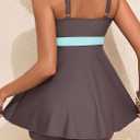Aleumdr Women Printed Two Piece Tankini Swimsuits Tummy Control Swim Dress High Waisted Boyshort with Pockets (Brown, XL)