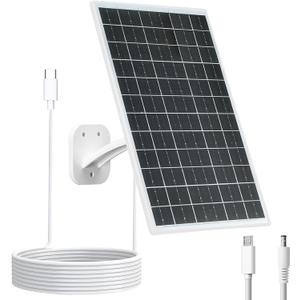13W Solar Panel for Outdoor Security Cameras, USB-C, Micro USB & 5.5x2.1mm DC Output, 360 Mount, IP66 Waterproof, 7.2FT Cable, Compatible with 5V Battery Powered Cameras