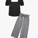 Arshiner Girls 2 Pieces Outfits Kids Square Neck Puff Sleeve Tops and Pants Set with Pockets 6-7Years