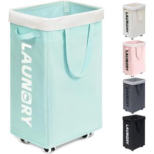 Goodpick Rolling Laundry Basket with Wheels,75L Large Collapsible Laundry Hamper with Removable Wash Bag Space for living room, Blue (Blue 1-Pack)