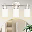 imizdlum 3-Light Bathroom Vanity Light Fixtures, Brushed Nickel Compact Wall Sconce with White Glass Shade for Mirror, Bathroom, Living Room, Modern Style, E26 Base, 15.75 Inch