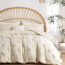 Bildenly Tufted Comforter Set Queen Size Beige Heart Tufted Comforter Boho Hearts Tufted Bed Set 3 Pieces Shabby Chic Embroidery Soft Jacquard Bedding for All Seasons with 2 Pillowshams