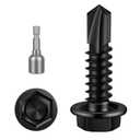 MewuDecor #12 x 1 (5/8" to 3" Available) Hex Washer Head Self Drilling Sheet Metal Screws with Drill Point, Stainless Steel 410, Black Oxide, 50 PCS