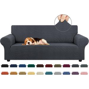 KEKUOU Stretch Sofa Cover Slipcover Couch Covers for 3 Cushion Couch Sofa pet Friendly (78"-94") Furniture Protector Sofa with Elastic Bottom for Kids,Dog, Jacquard Small Checked(Large,Charcoal)