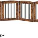 HOOBRO Indoor Dog Gate with Support Feet, 24 Inch 4 Panels, Freestanding Pet Gate for Doorway, Stairs, Folding Dog Fence, 360 Hinge for Easy Access, Sturdy Iron Pipe, Rustic Brown BF54PP03