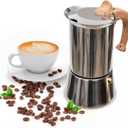 Induction Moka Pot, Stainless Steel, Stovetop Espresso Coffee Maker, 4 Cup/200ml/7.0oz, Easy to Use and Clean, Camping Home Use | for Mocha Cappuccinos, Lattes (Silver)