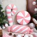 3 Pcs Christmas Pillows Decorative Throw Pillows Candy Merry Christmas Tree Stuffed Wool Soft Xmas Plush Cushion for Sofa Couch Bedroom Living Room(Pink)