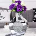 Flower Vase Mirror Finish Vases for Decor, Crystal Decorative Vase for Flower Circle Donut Crushed Diamond Home Decoration Tabletop, Silver 9 inches Tall, Cant Hold Water
