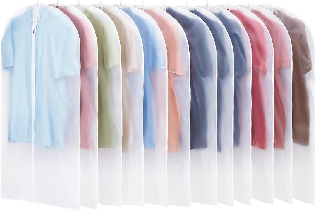 12 Pack Garment Bags for Hanging Clothes - Translucent Suit Bag for Closet Wardrobe Storage Travel - 24" x 42"