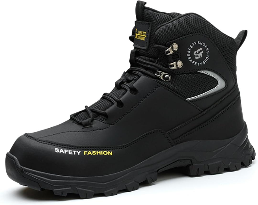 Work Boots for Men, Lightweight Breathable High Top Steel Toe Boots, Unbreakable Steel Toe Shoes, Non Slip Safety Work Shoes (Black) 41