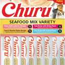 INABA Churu Cat Treats, Lickable, Squeezable Creamy Pure Cat Treat with Green Tea Extract & Taurine, 0.5 Ounces Each Tube, 20 Tubes, Seafood Variety Box (EXP 02/28/26)