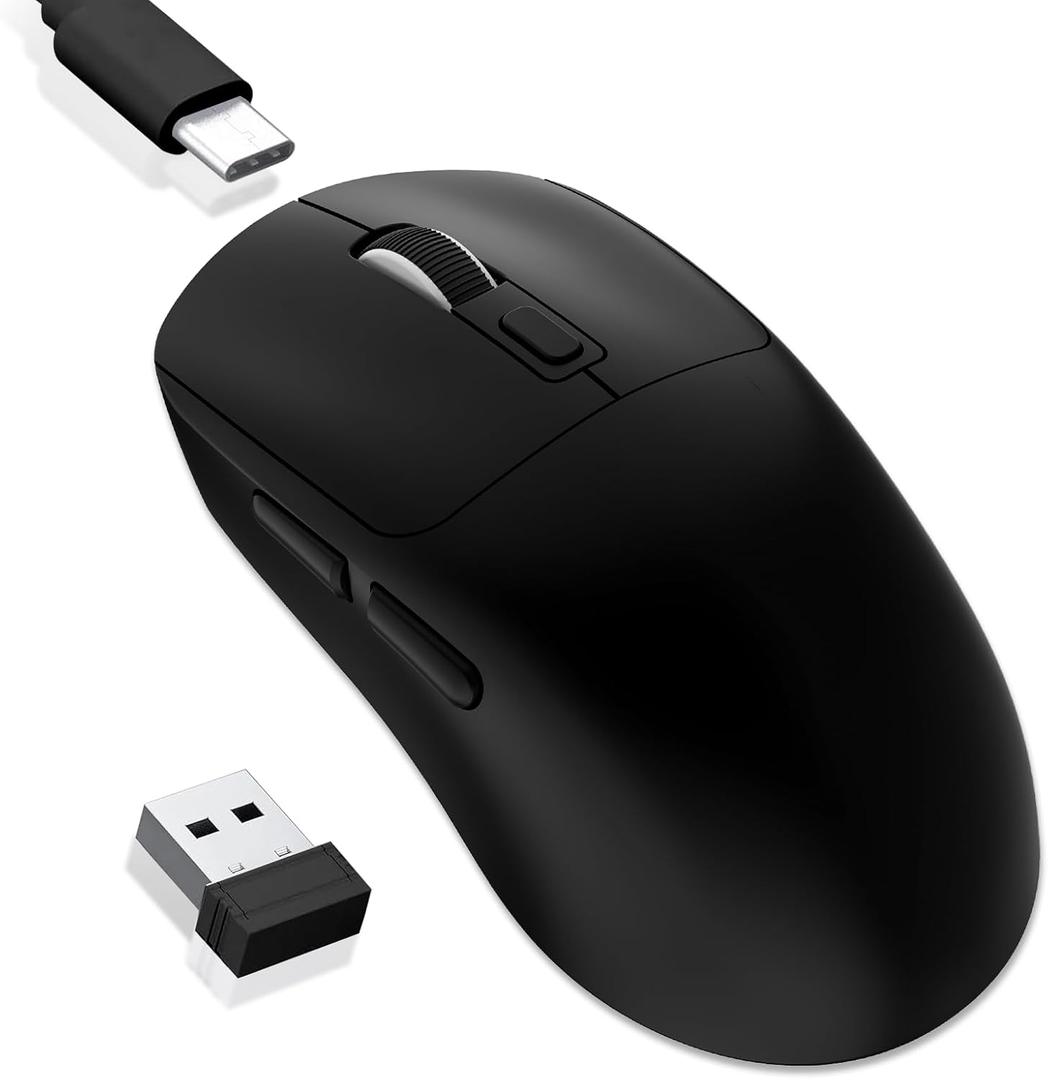 MELOGAGA Wireless Gaming Mouse, 2.4G/Bluetooth 5.4/USB-C 3-Mode Wired/Cordless Game Mice with 8 Adjustable DPI, Ergonomic Rechargeable Computer Mouse for PC, Mac, PS5, Tablet -Black