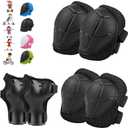 WayEee 6PCS Kids Protective Gear Set, Knee Pads for Kids 3-14 Years Old, Toddler Knee Pads and Elbow Pads, Wrist Guards Set, Skating Cycling Bike Rollerblading Scooter, Upgraded & Durable Material (Black)