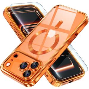 Misea Magnetic for iPhone 17 Pro Max Case Compatible with MagSafe [Never Yellowing] [Military Grade Drop Protection] Full Camera Lens Protector Plating Soft Clear Phone Case for Women, Cosmic Orange