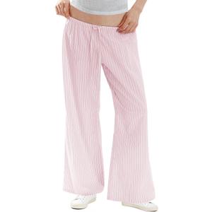 Women's Stripe Pajama Pants: 100% Cotton Thin Lightweight Loose Comfy Home & Lounge Pants with Pockets for Casual (X-Large, Pink)