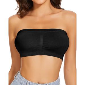 WOWENY Bandeau Bra Padded Strapless Bra for Women Seamless Wireless Strapless Bralette Padded Tube Top (Small, Black)