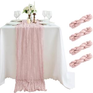 4 Pack 18x120 Inch Dusty Pink Cheesecloth Table Runner 10FT Long Cheese Cloth Boho Rustic Gauze Table Runner for Wedding Baby Shower Birthday Party Home Decor