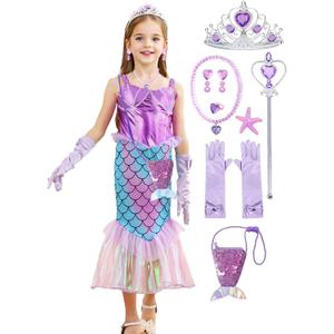 iTVTi Girls Mermaid Costume Princess Ariel Dress Up Halloween Fancy Purple Outfits