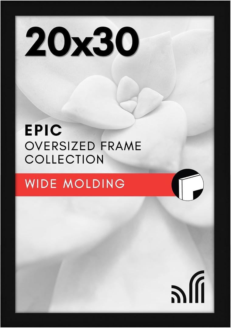 Americanflat 20x30 Poster Frame with Polished Plexiglass - Black Picture Frame - Wide Photo Frames Made of Engineered Wood for Vertical or Horizontal Wall Display - Epic Collection - Black