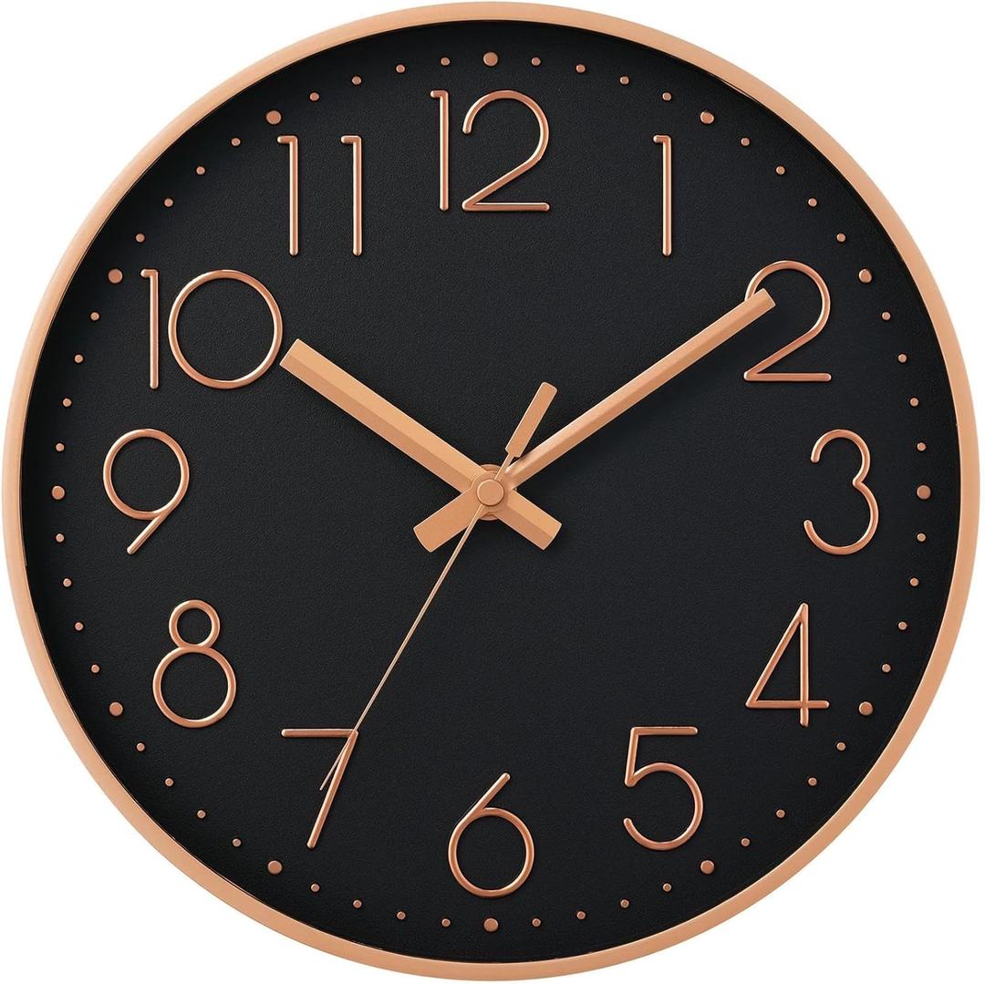 DAXSMY Wall Clock - 10 Inch Silent Non-Ticking Modern 3D Wall Clocks Battery Operated - Decorative Clock for Kitchen, Home Office, Bathroom, Bedroom(Black)