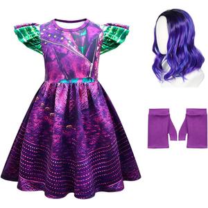 Letushy Girls Halloween Costume Dress with Wigs and Gloves, 3-10Y (7-8Y, Purple)