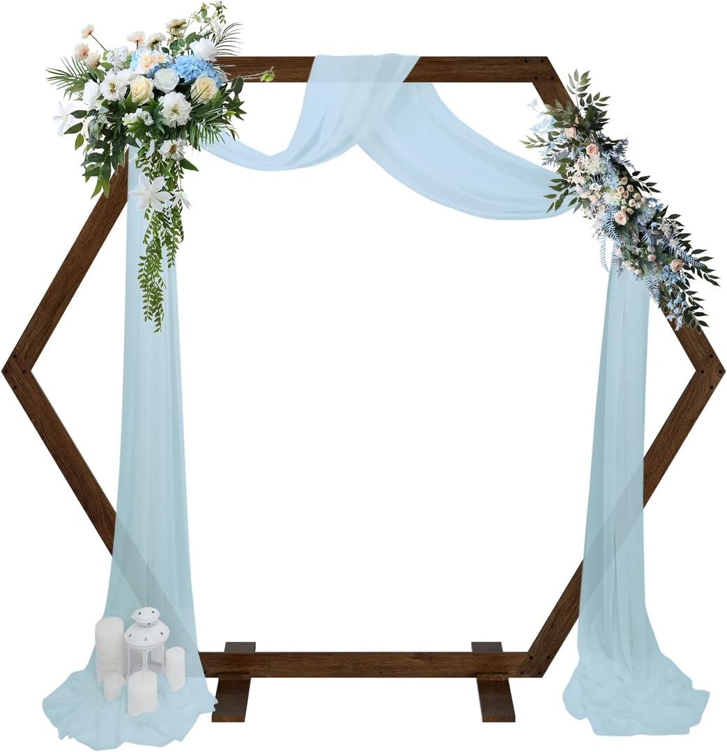 Babenest 7.08FT Wooden Wedding Arch, Hexagon Wood Backdrop Arbor Stand, Indoor Outdoor Wedding Arbor for Rustic Ceremony Birthday Party Bridal Baby Shower Banquet Proposal Scene Garden Decoration (Heptagon)