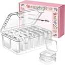 Mathtoxyz Small Bead Organizers, 14 Pieces Plastic Storage Cases Mini Clear Bead Storage Containers Transparent Boxes with Hinged Lid and Rectangle Clear Craft Supply Case
